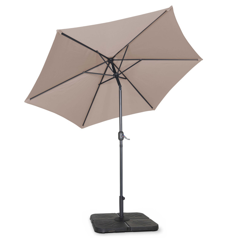 Ensemble parasol droit inclinable 180g/m² (Ø3m) avec pied pliant + 4 dalles à lester remplissables (2/5)