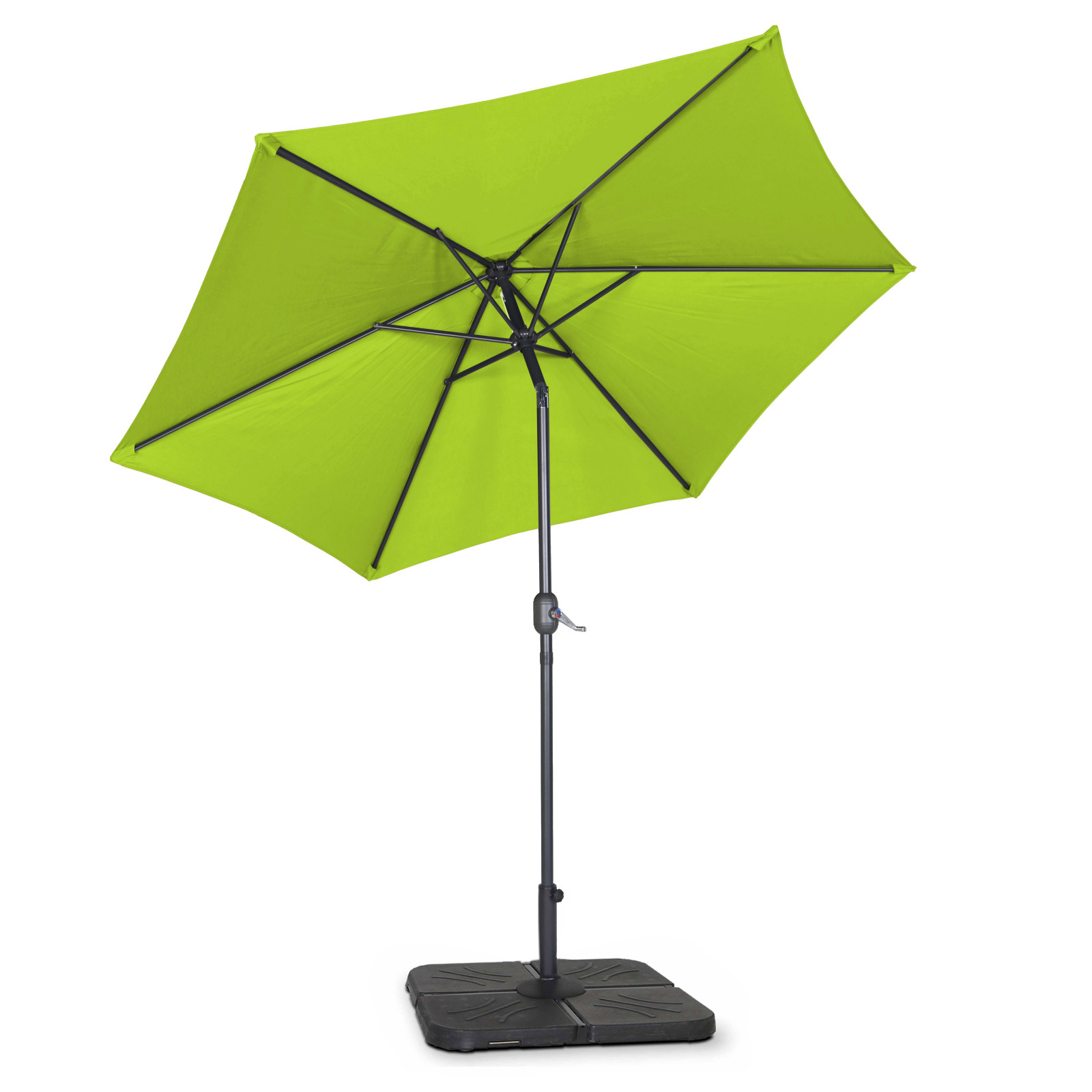Ensemble parasol droit inclinable 180g/m² (Ø3m) avec pied pliant + 4 dalles à lester remplissables
