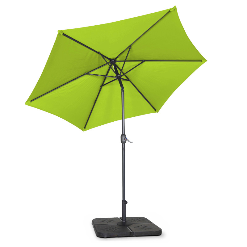 Ensemble parasol droit inclinable 180g/m² (Ø3m) avec pied pliant + 4 dalles à lester remplissables