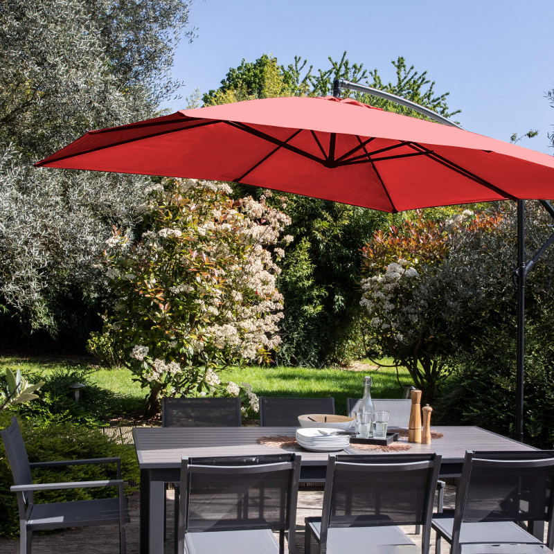 Ensemble parasol déporté inclinable 160g/m² (3 x 3m) + 4 dalles lestées