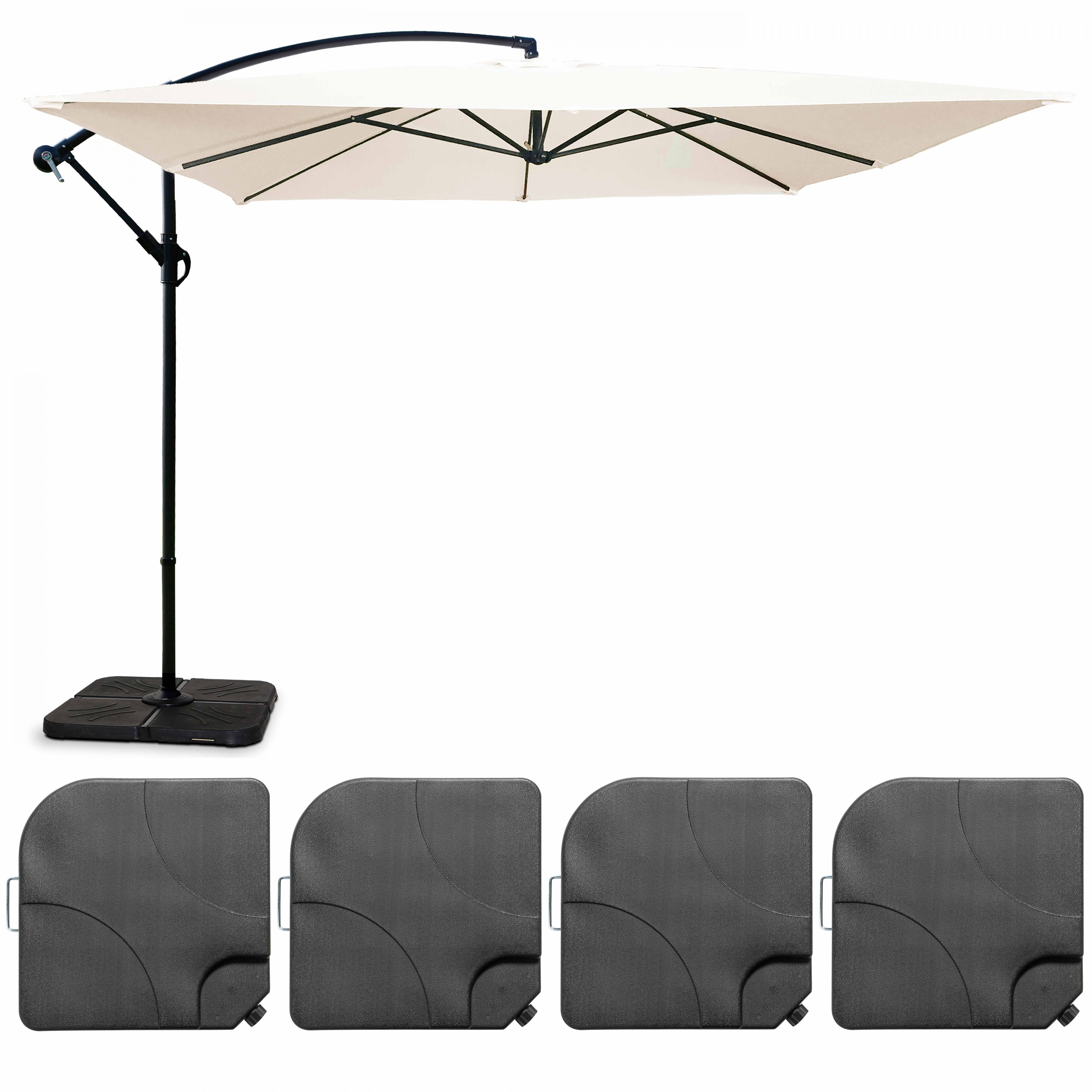 Parasol déporté professionnel 3x3 m carré 160g/m² et 4 dalles à lester remplissable