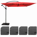 Ensemble parasol déporté carré inclinable 160g/m² (3 x 3 m)  + 4 dalles à lester remplissables