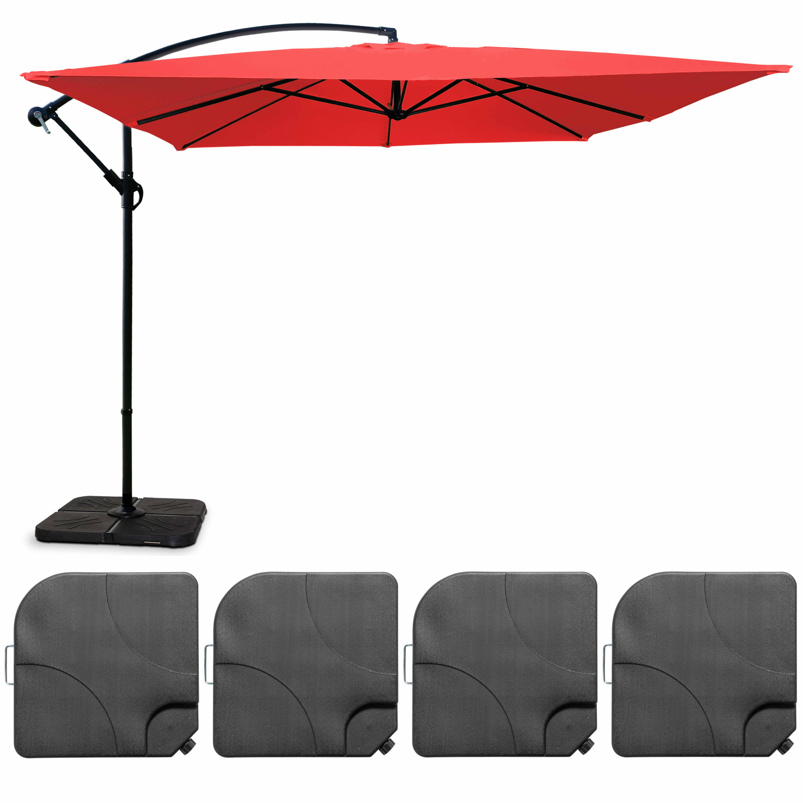 Ensemble parasol déporté carré inclinable 160g/m² (3 x 3 m)  + 4 dalles à lester remplissables