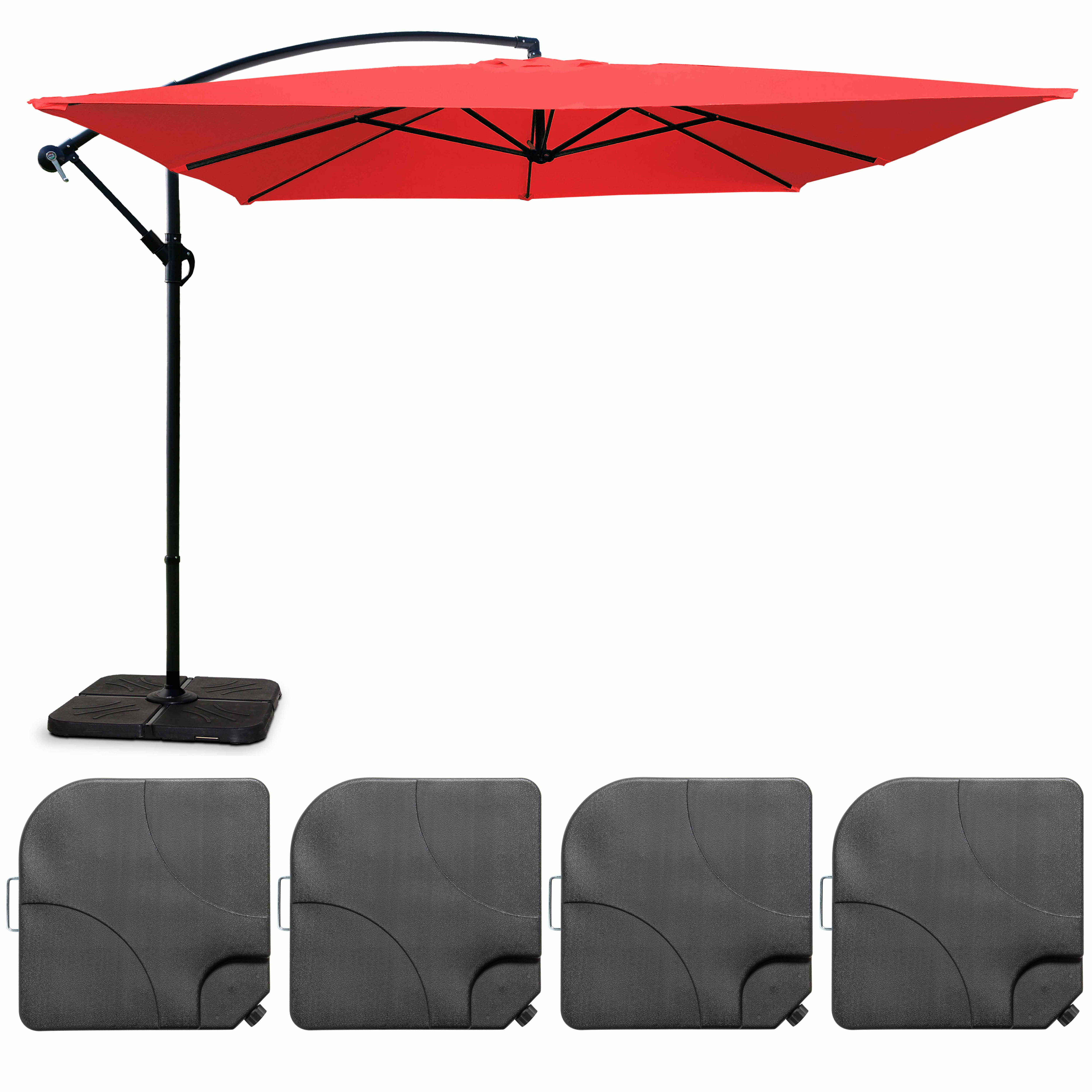 Parasol déporté professionnel 3x3 m carré 160g/m² et 4 dalles à lester remplissable
