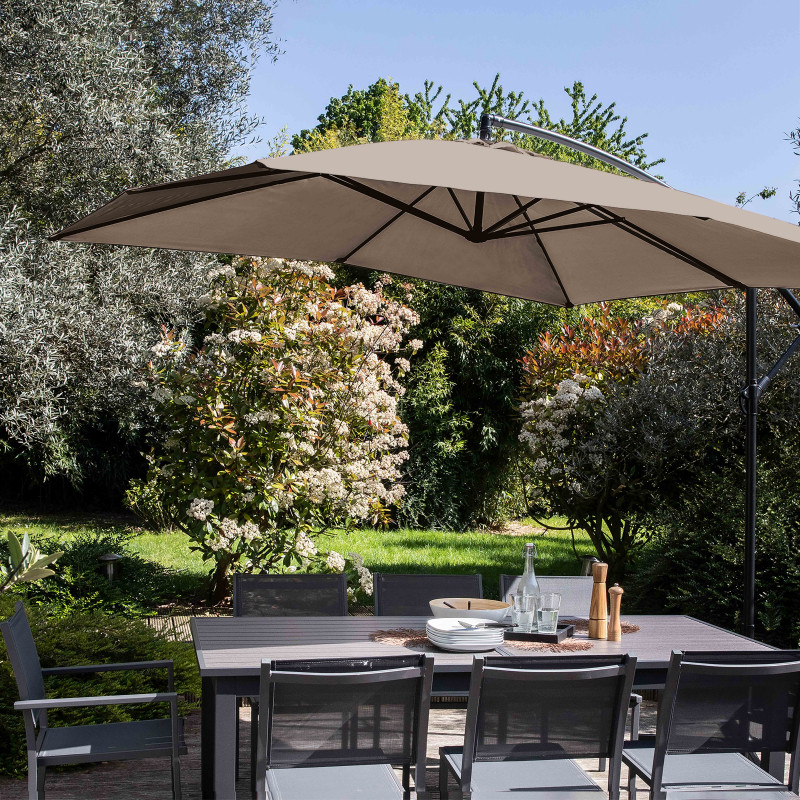 Ensemble parasol déporté carré inclinable 160g/m² (3 x 3 m)  + 4 dalles à lester remplissables