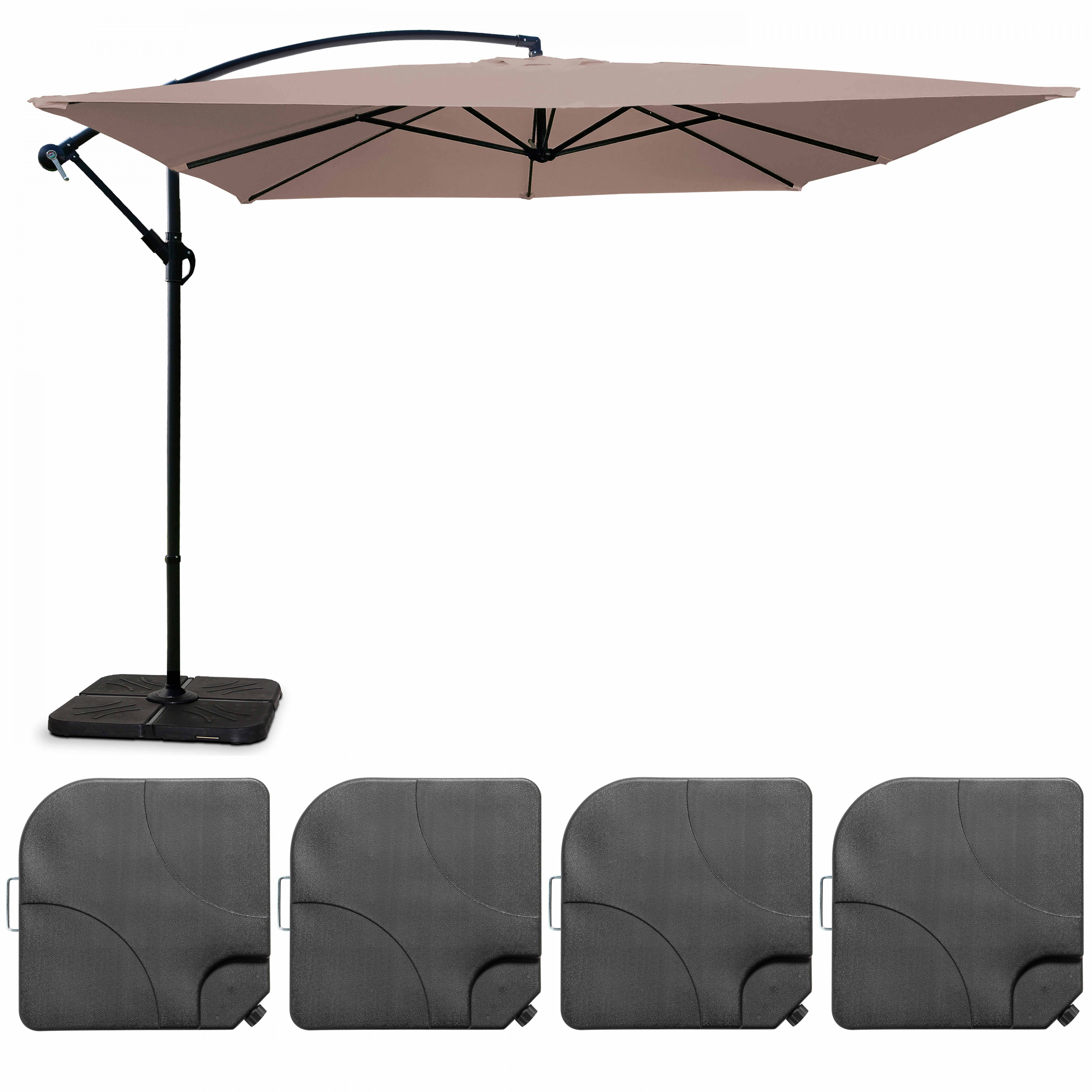Parasol déporté professionnel 3x3 m carré 160g/m² et 4 dalles à lester remplissable