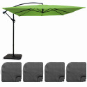 Ensemble parasol déporté carré inclinable 160g/m² (3 x 3 m)  + 4 dalles à lester remplissables