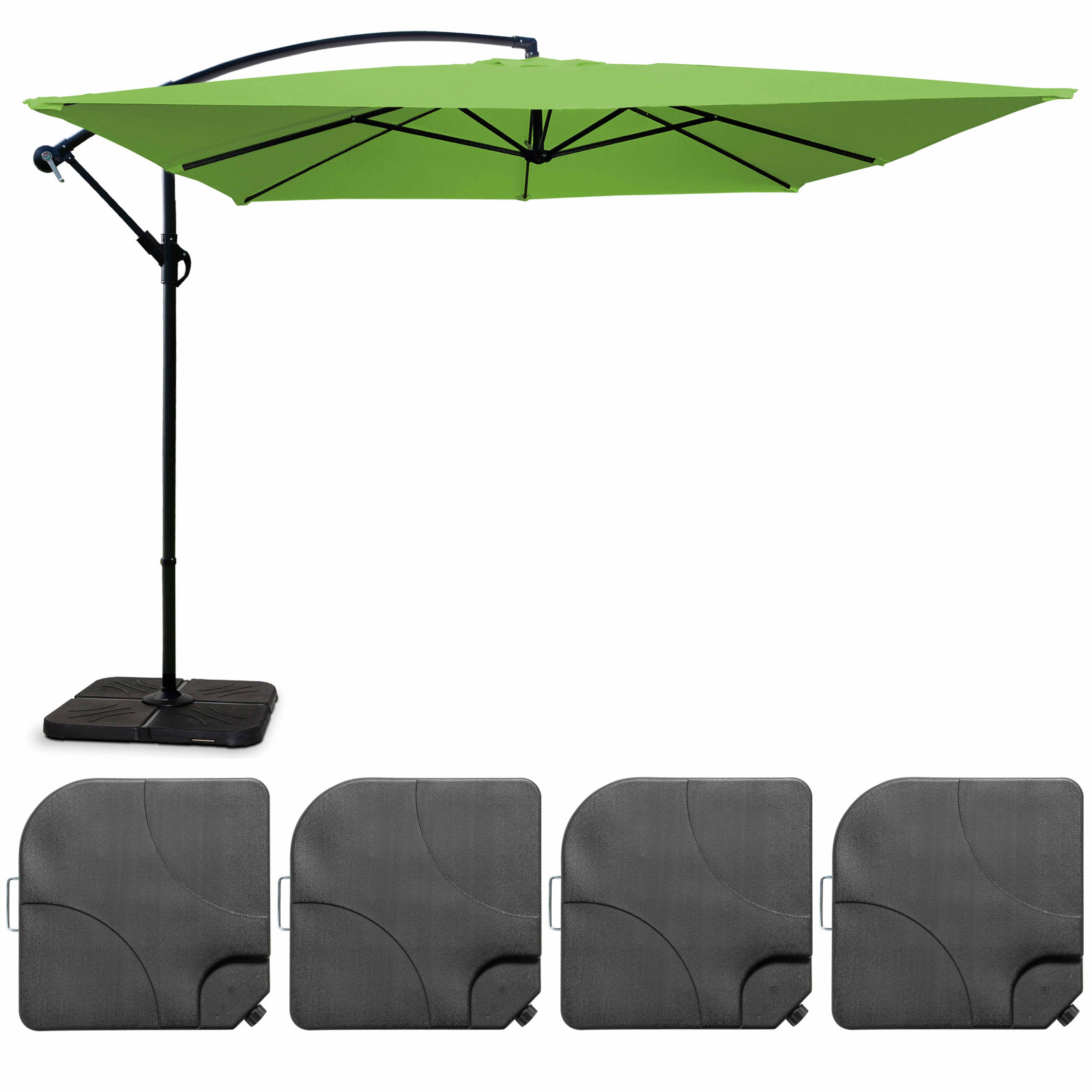 Ensemble parasol déporté carré inclinable 160g/m² (3 x 3 m)  + 4 dalles à lester remplissables