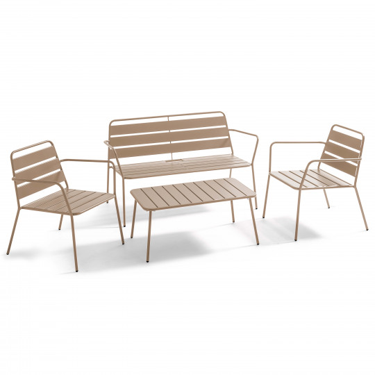 Salon de jardin bas en métal 4 places avec table basse | Mobeventpro