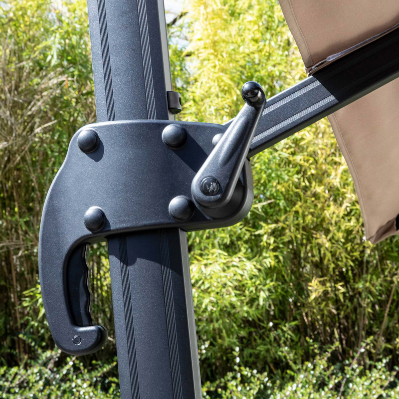 Ensemble parasol déporté carré 250g/m² (3 x 3m) rotatif 360° + 4 dalles lestées