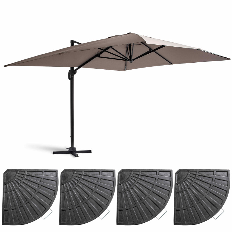 Ensemble parasol déporté inclinable (4 x 3 m) 240g/m² + 4 dalles lestées