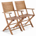 Lot de 2 chaises pliantes avec accoudoirs en bois d'eucalyptus