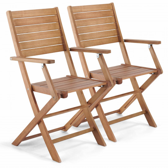 Lot de 2 chaises pliantes avec accoudoirs en bois d'eucalyptus