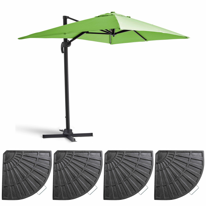 Ensemble parasol déporté rectangulaire 240g/m² rotatif 360 (2 x 3m) + 4 dalles lestées