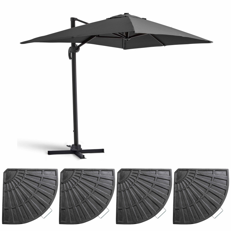 Ensemble parasol déporté rectangulaire 240g/m² rotatif 360 (2 x 3m) + 4 dalles lestées (2/7)