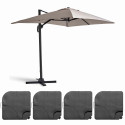 Ensemble parasol déporté rectangulaire 240g/m² (2x3m) rotatif 360° + 4 dalles à lester remplissables