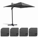 Ensemble parasol déporté rectangulaire 240g/m² (2x3m) rotatif 360° + 4 dalles à lester remplissables
