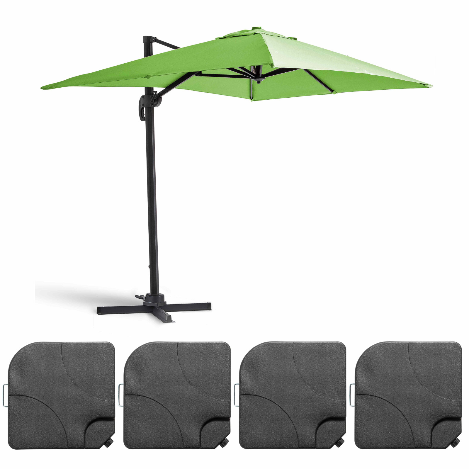 Ensemble parasol déporté rectangulaire 240g/m² (2x3m) rotatif 360° + 4 dalles à lester remplissables