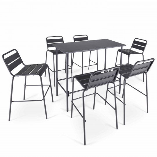 Table haute de bar + 6 chaises en métal