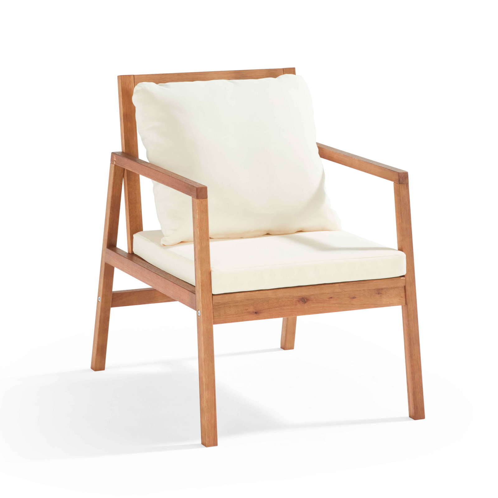 Salon de jardin en bois d'eucalyptus avec 1 canapé, 2 fauteuils et table basse