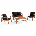 Salon de jardin en bois d'eucalyptus avec 1 canapé, 2 fauteuils et table basse