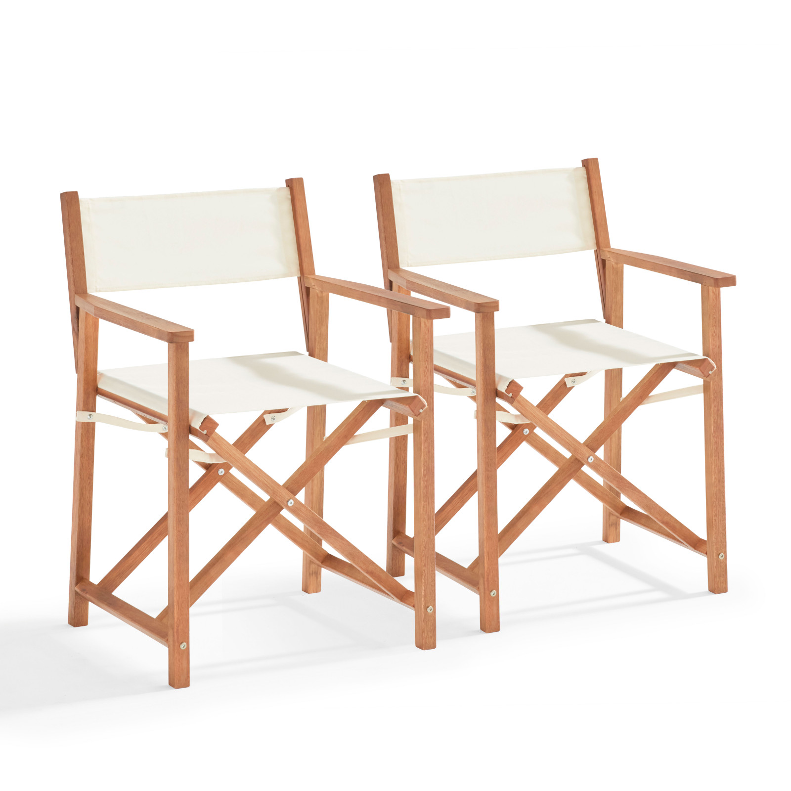 Lot de 2 chaises pliantes en bois d'eucalyptus + textilène