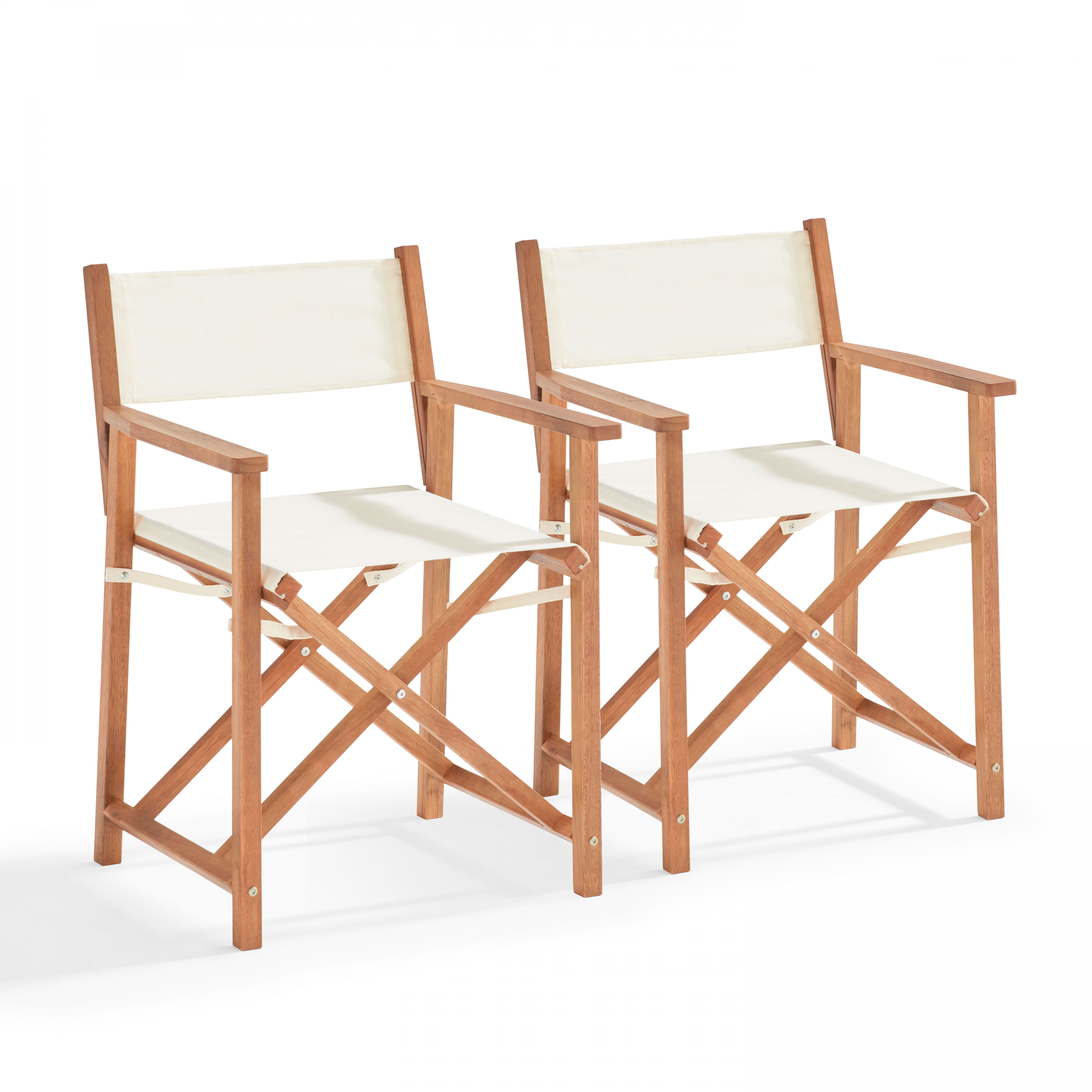 Chaises de terrasse de restaurant en bois d'eucalyptus FSC et textilène pliantes avec accoudoirs - Lot de 2
