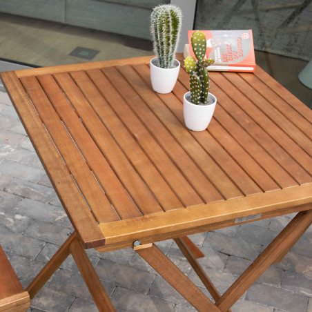 Table bistrot pliante carrée (70x70x75) en bois d'eucalyptus