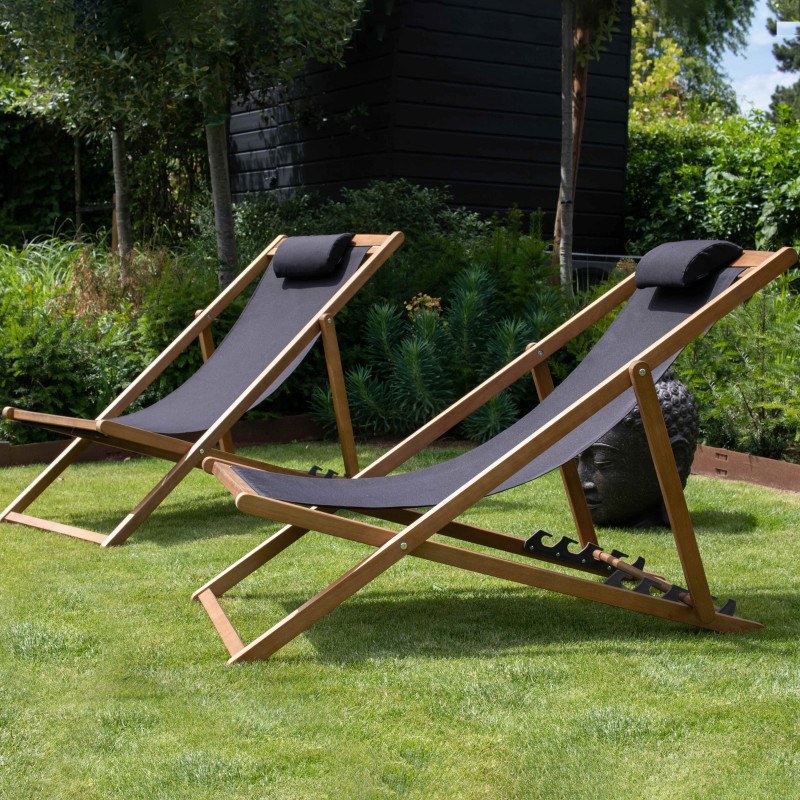 Lot de 2 chiliennes en eucalyptus inclinables