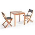 Ensemble table et 2 chaises pliantes en textilène et bois d'eucalyptus