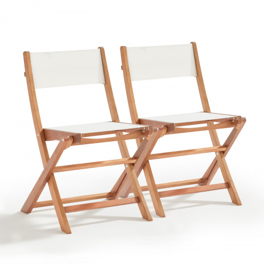 Lot de 2 chaises pliantes en bois d'eucalyptus et textilène