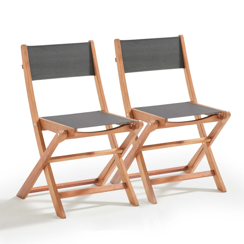 Lot de  2 chaises pliantes en bois d'eucalyptus et textilène
