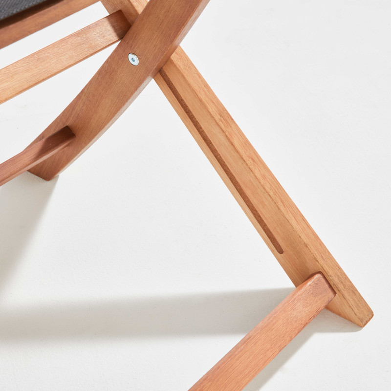 Lot de  2 chaises pliantes en bois d'eucalyptus et textilène