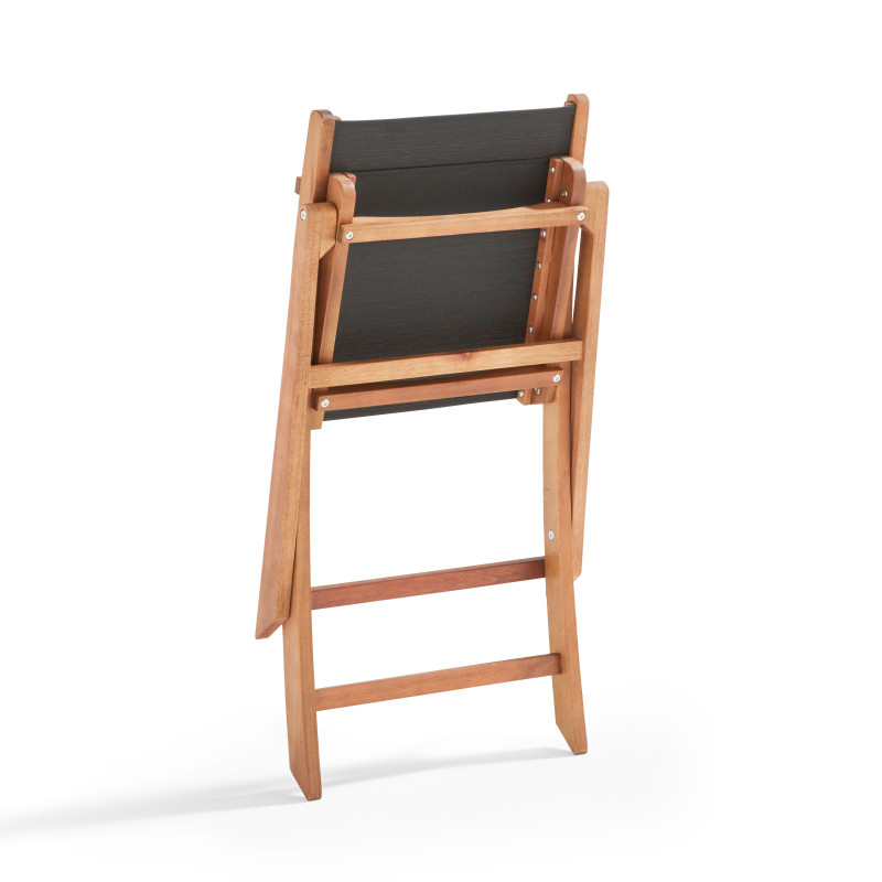 Lot de  2 chaises pliantes en bois d'eucalyptus et textilène