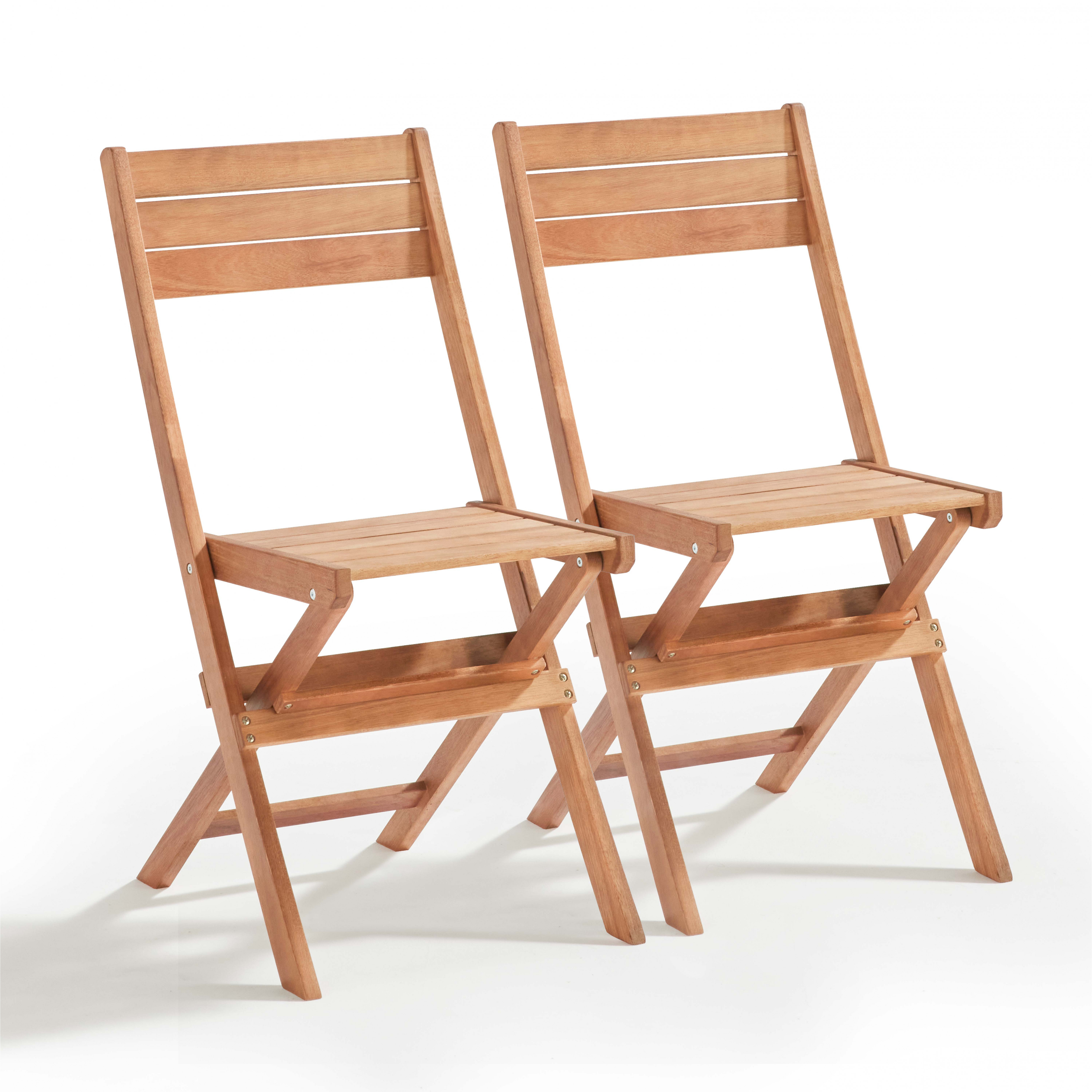 Chaises de terrasse de restaurant en bois d'eucalyptus FSC pliantes - Lot de 2