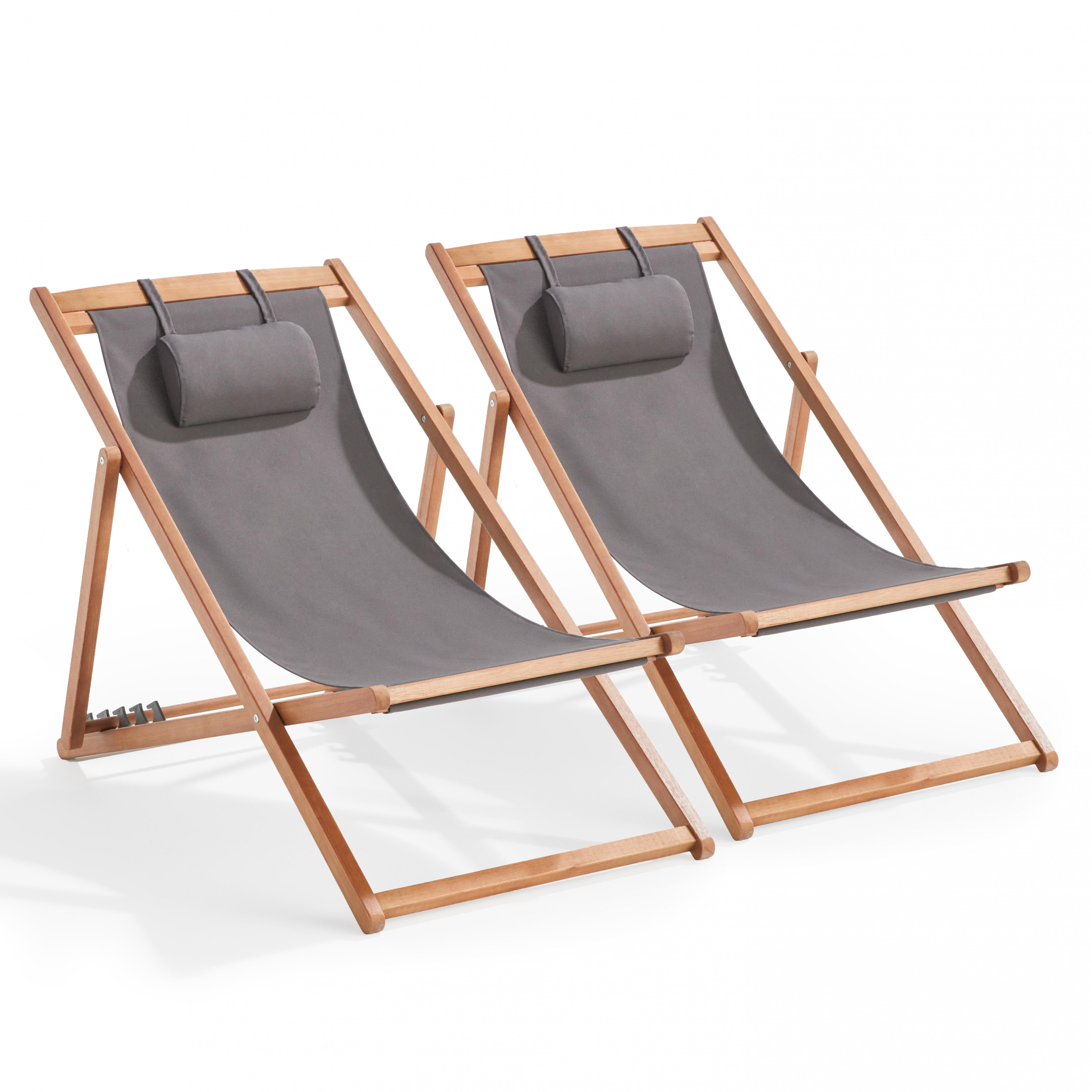 Lot de 2 chiliennes en eucalyptus FSC inclinables - Lot de 2 chiliennes en bois d'eucalyptus FSC 100%