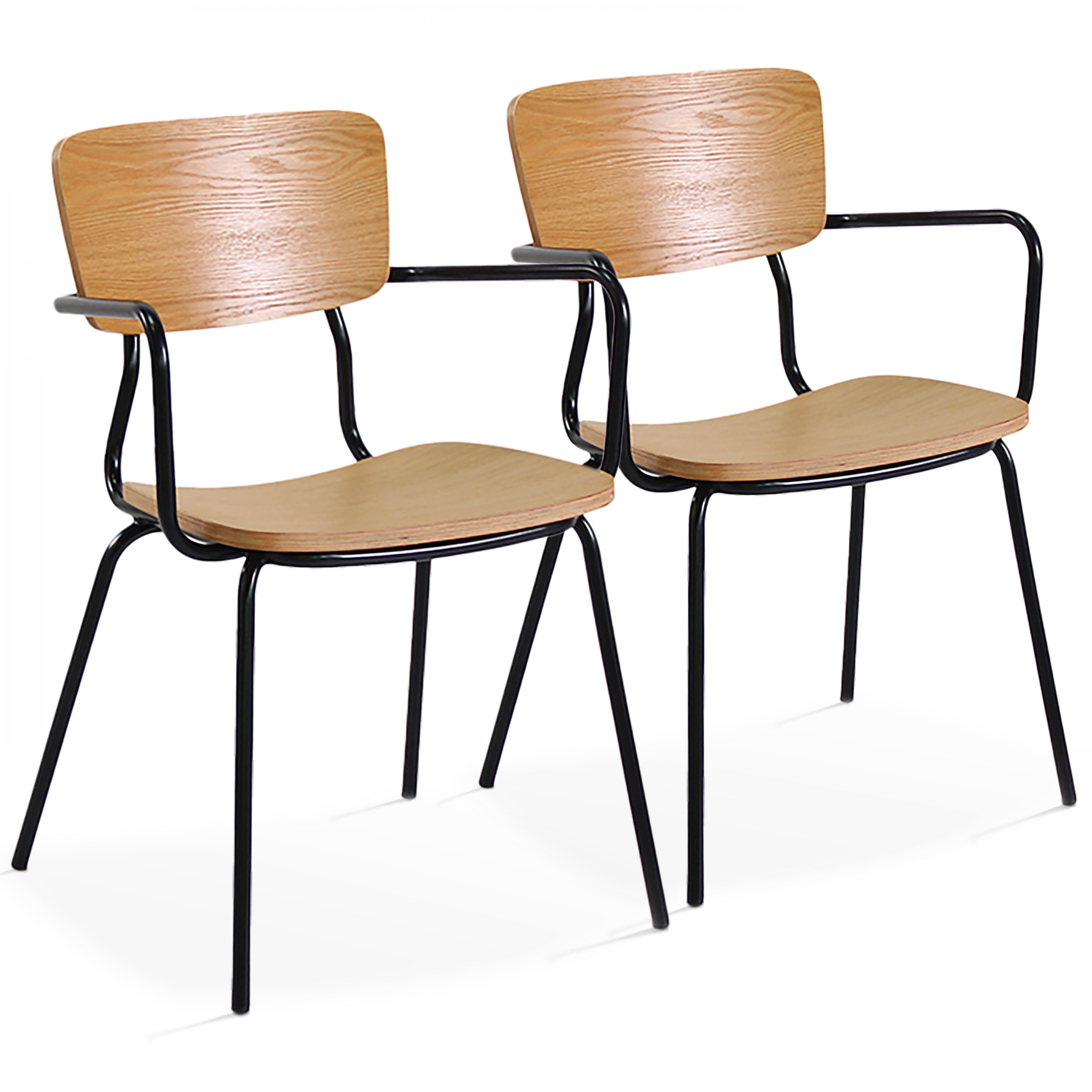 Chaises de restaurant en bois FSC et métal avec accoudoirs - Lot de 2