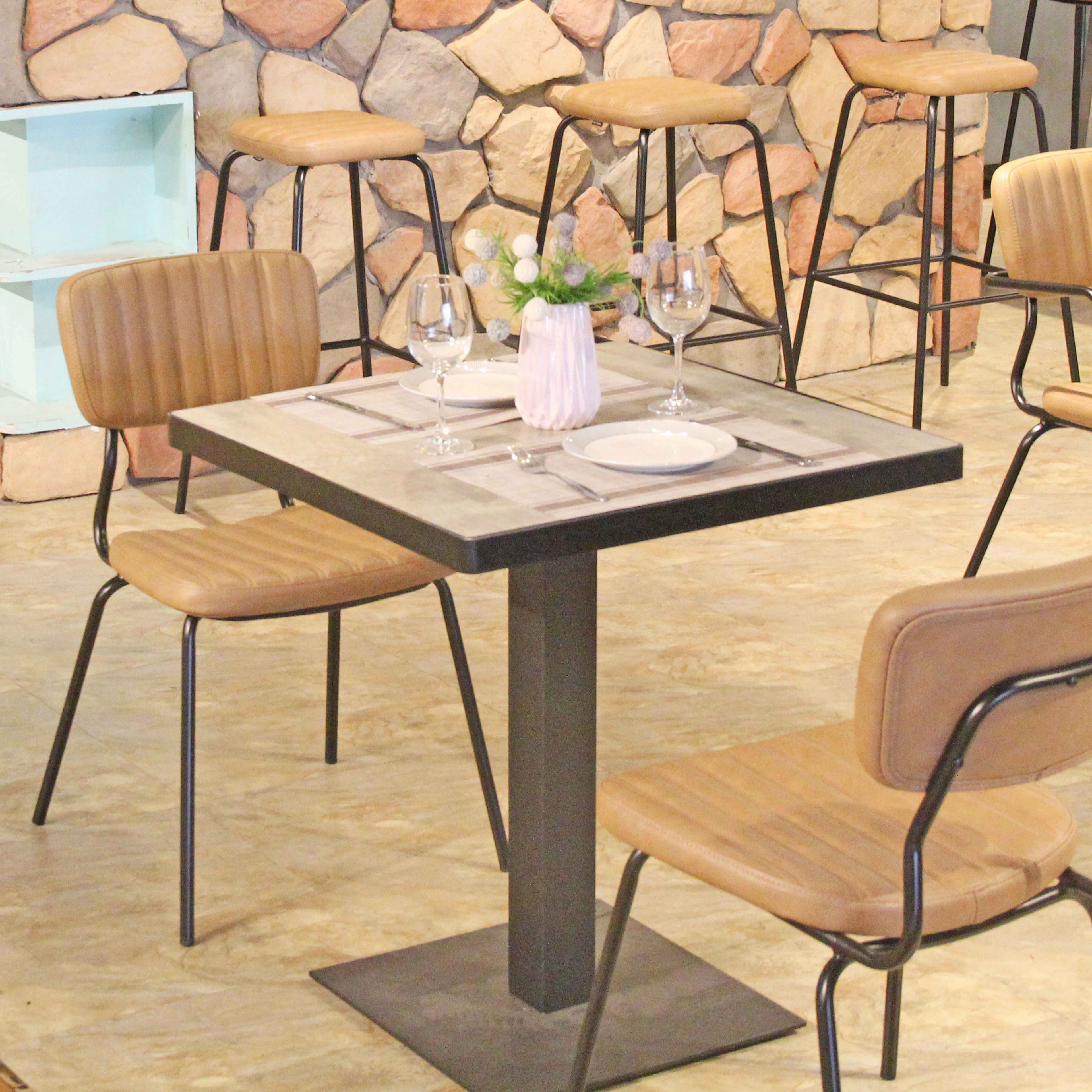 Lot De 2 Chaises Bistrot Vintage - Bois Et Cuir Marron - Hauteur 106 Cm