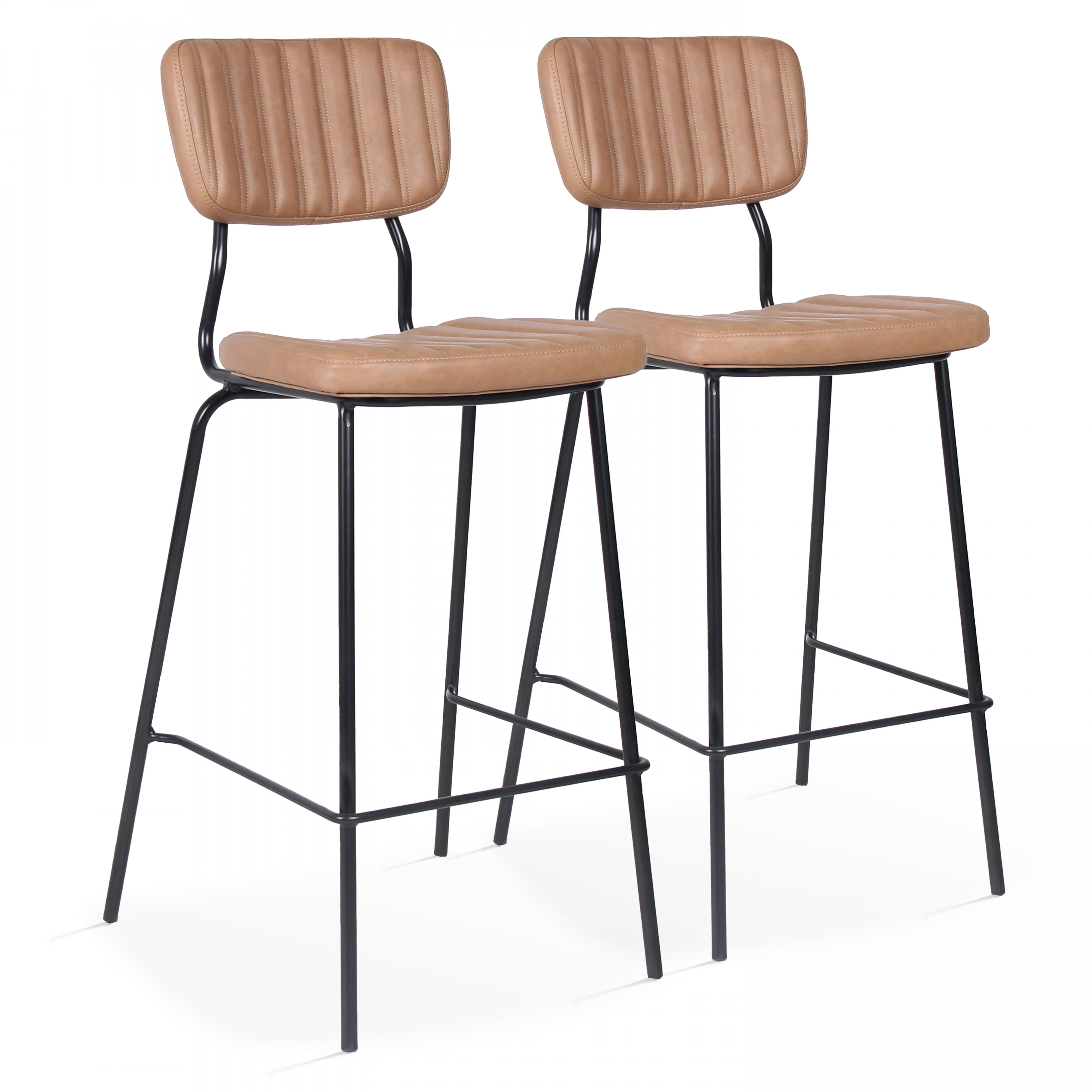 Chaises hautes de restaurant effet cuir - Lot de 2 - Lot de 2 chaises hautes en textile enduit et bois FSC MIX