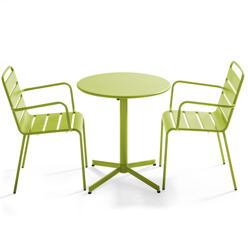 Ensemble table ronde avec plateau inclinable (⌀70cm) et 2 fauteuils en métal