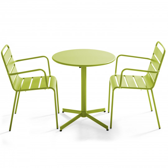 Ensemble table ronde avec plateau inclinable (⌀70cm) et 2 fauteuils en métal