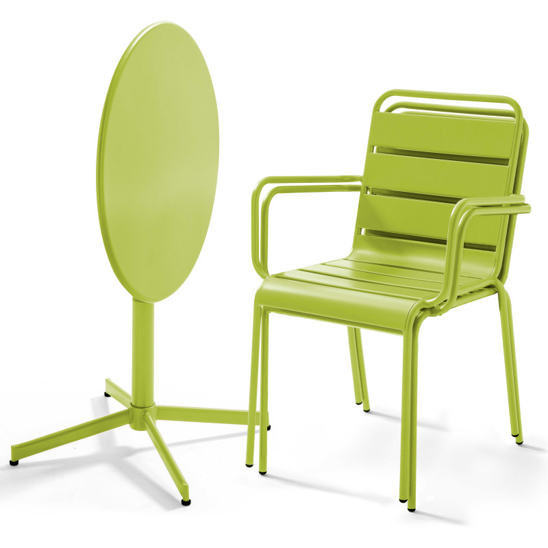 Ensemble table ronde avec plateau inclinable (⌀70cm) et 2 fauteuils en métal