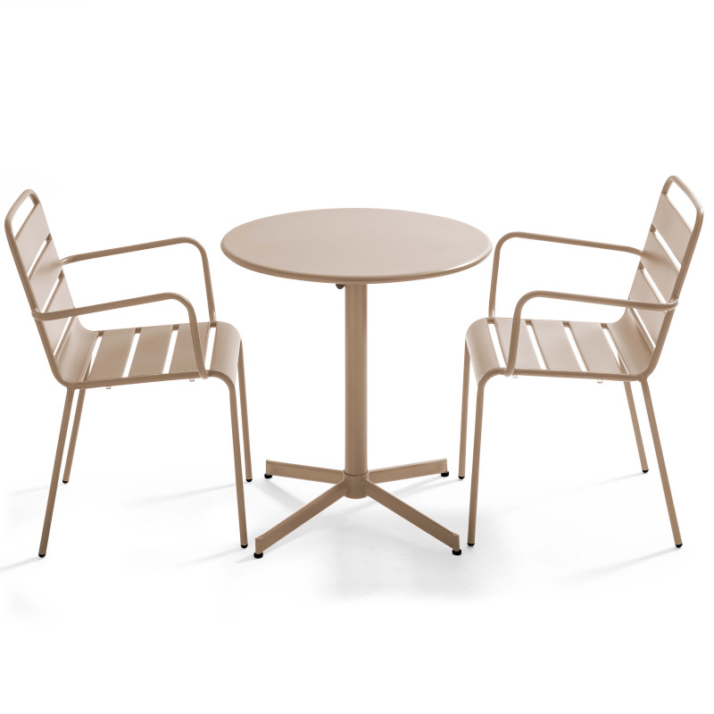Ensemble table ronde avec plateau inclinable (⌀70cm) et 2 fauteuils en métal