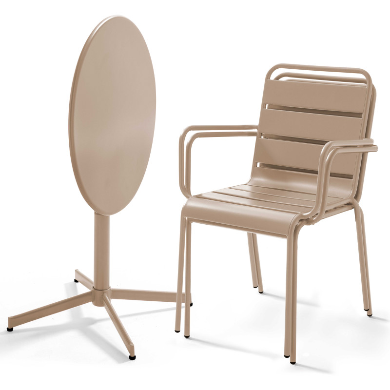 Ensemble table ronde avec plateau inclinable (⌀70cm) et 2 fauteuils en métal
