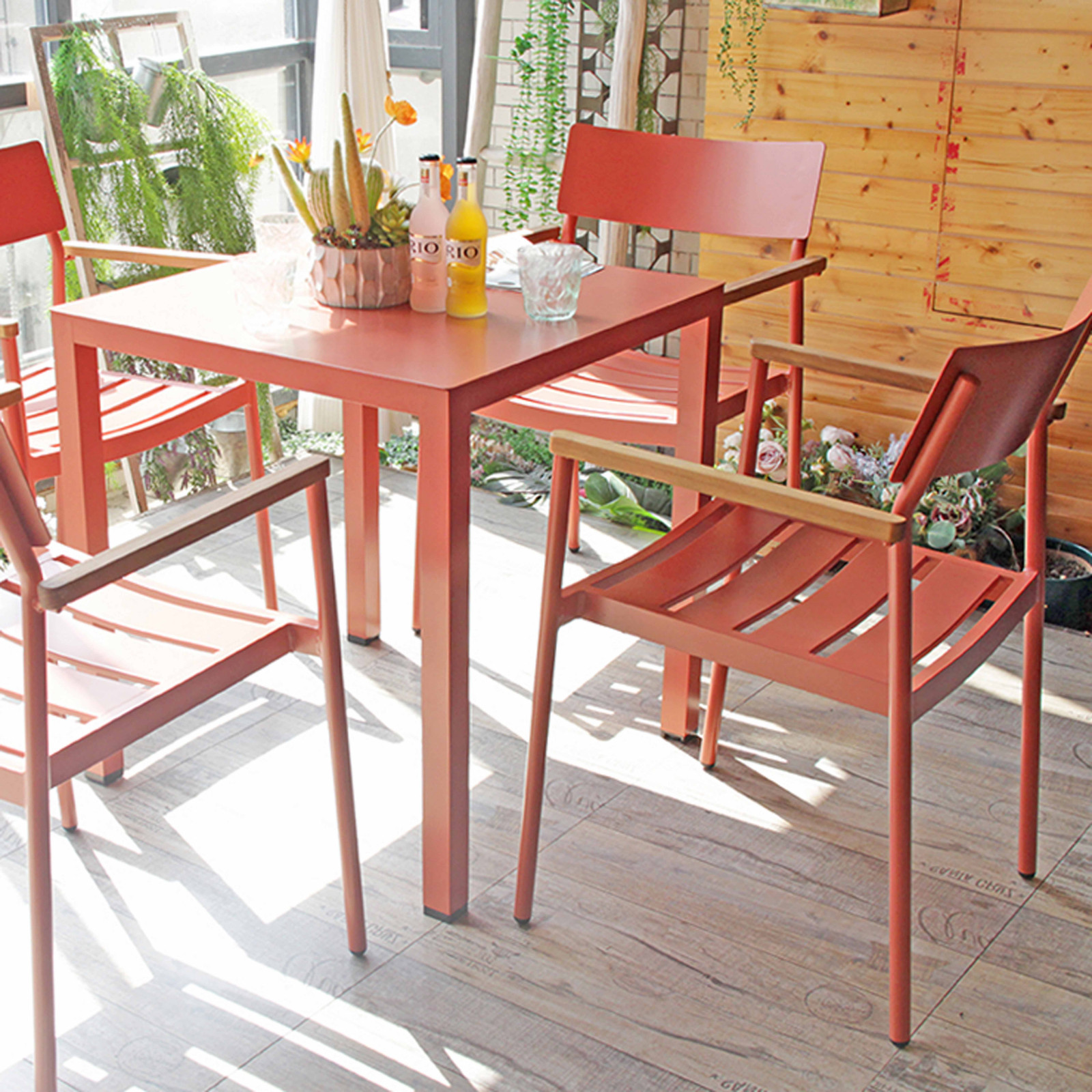 Ensemble de terrasse ( 75 x 75 x 76 cm) + 2 fauteuils en aluminium/bois