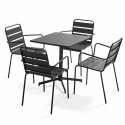 Ensemble table carrée avec plateau inclinable (70x70 cm) + 4 fauteuils en métal