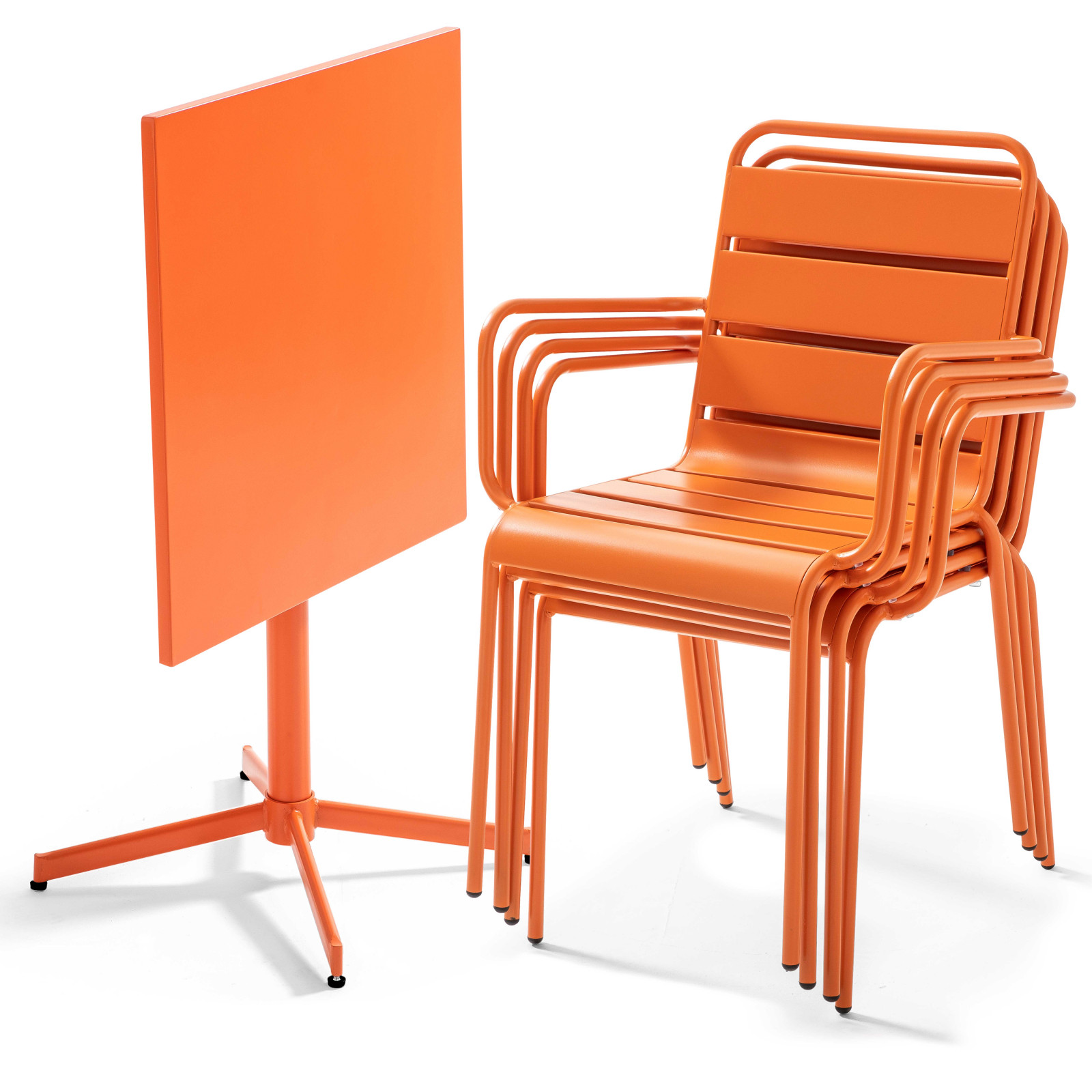 Ensemble table carrée avec plateau inclinable (70x70 cm) + 4 fauteuils en métal