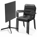Ensemble table carrée avec plateau inclinable (70x70 cm) + 4 fauteuils en métal