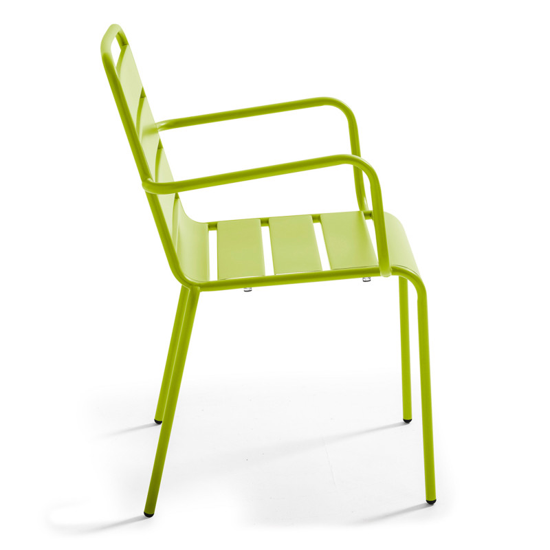 Ensemble table carrée avec plateau inclinable (70x70 cm) + 4 fauteuils en métal