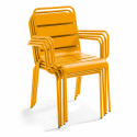 Ensemble table carrée avec plateau inclinable (70x70 cm) + 4 fauteuils en métal